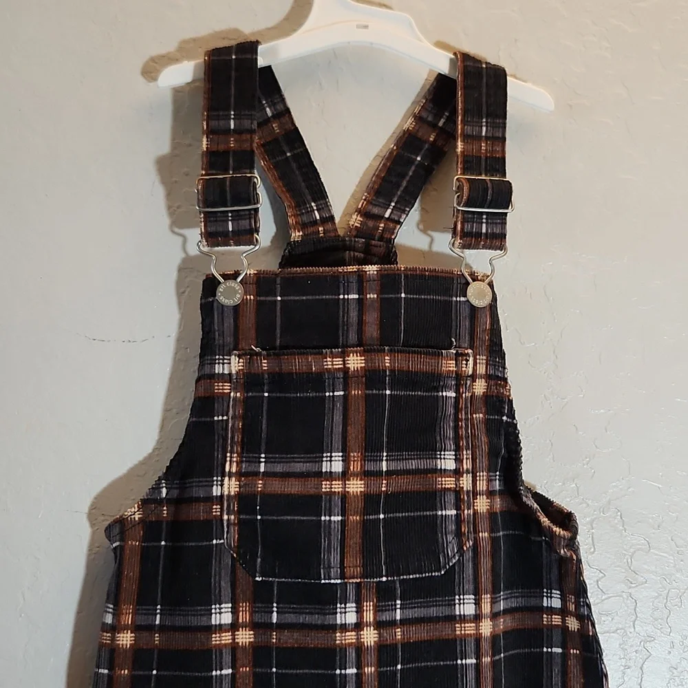 ART CLASS Plaid Kids Overall Dress - Black and Brown Small 6 6x